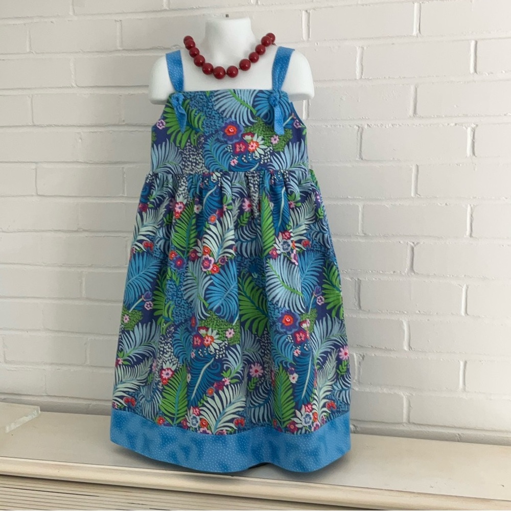 Classic Old-Style Colorful Floral Summer Handmade Girls Dress Size 7-8